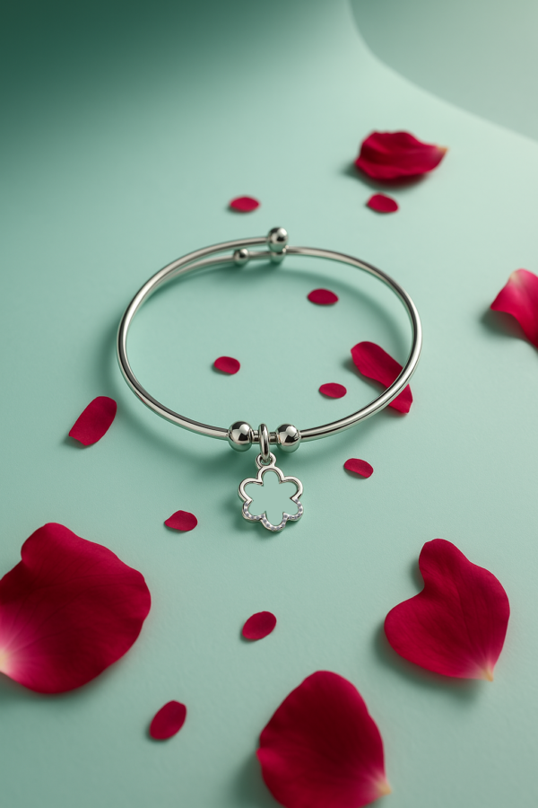 Elegant Silver Flower Charm Bracelet