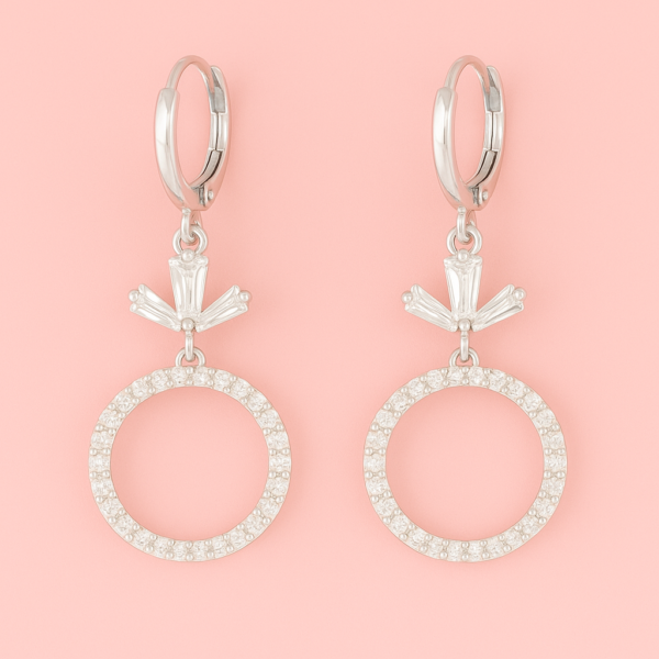 Sparkling Hoop Earrings with Geometric Drop