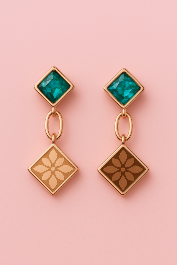 Emerald Geometric Floral Earrings – Anti-Tarnish Glam