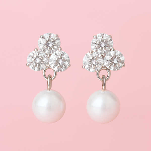 Pearl Drop Earrings with Sparkling Cluster