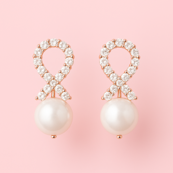 Pearl and Ribbon Drop Earrings with Sparkling Detail