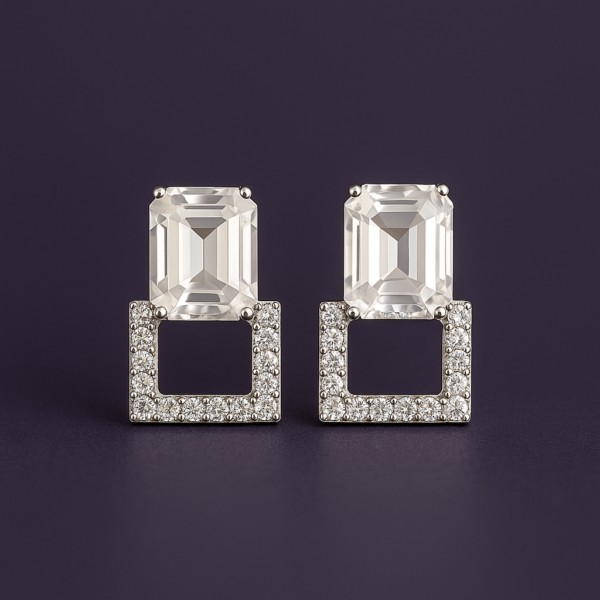 Geometric Square Drop Earrings with Sparkling Frame