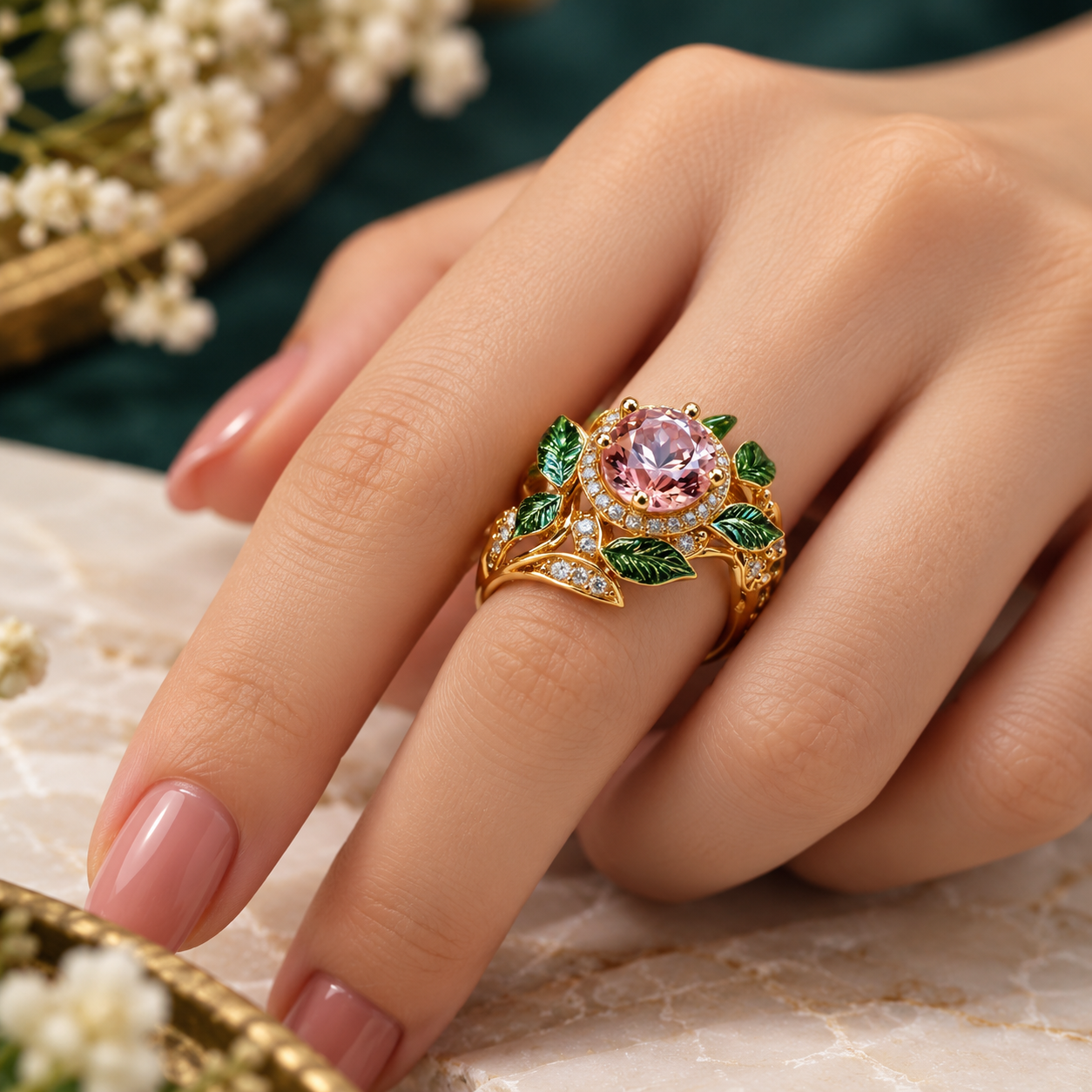Vintage Pink Stone Ring for Men & Women | Kaia Ring - Image 6
