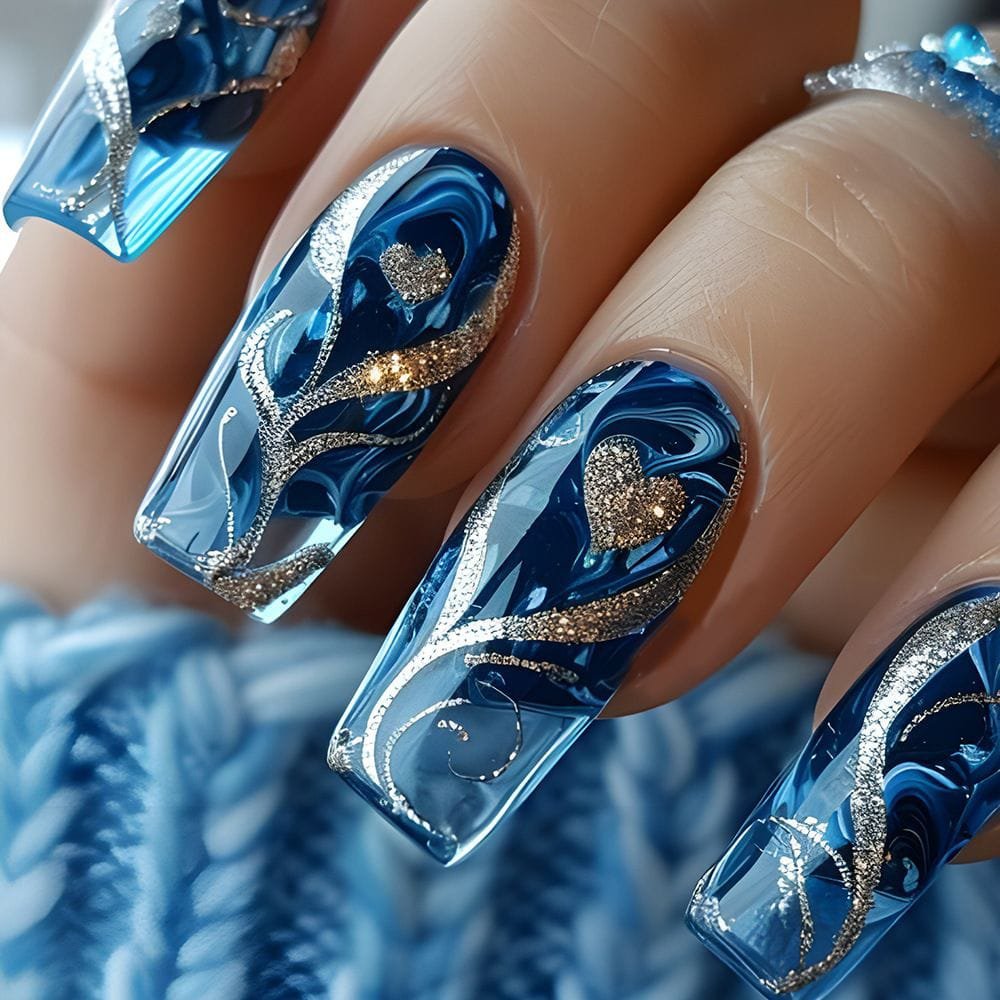 Sapphire Heartwave Luxe Press-On Nail Extensions