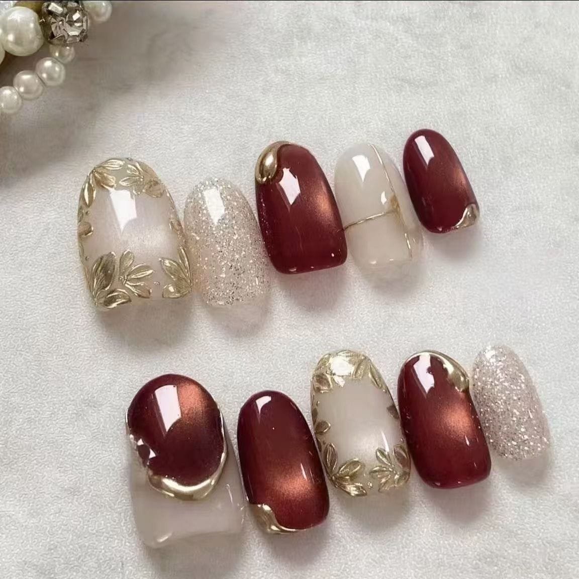 Burgundy Royale Gold Luxe Press-On Nail Extensions - Image 2