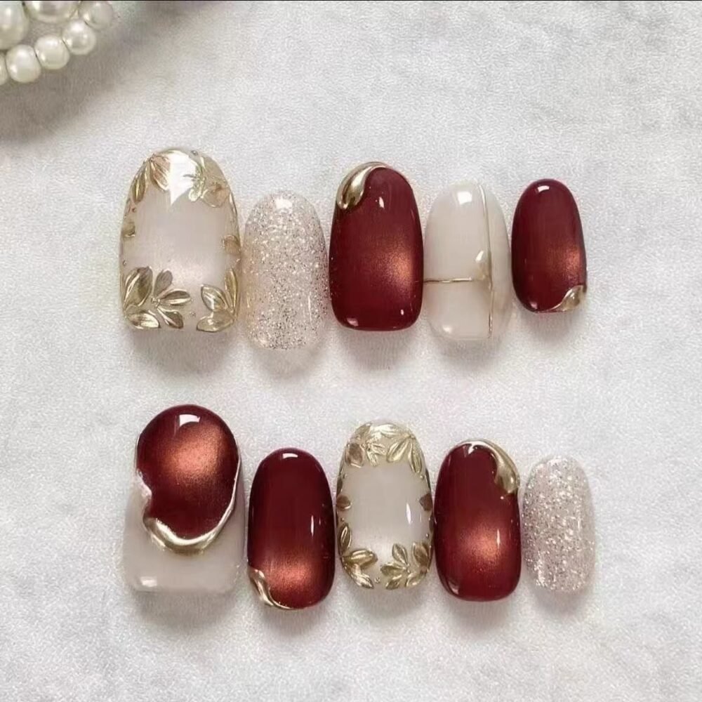 Burgundy Royale Gold Luxe Press-On Nail Extensions
