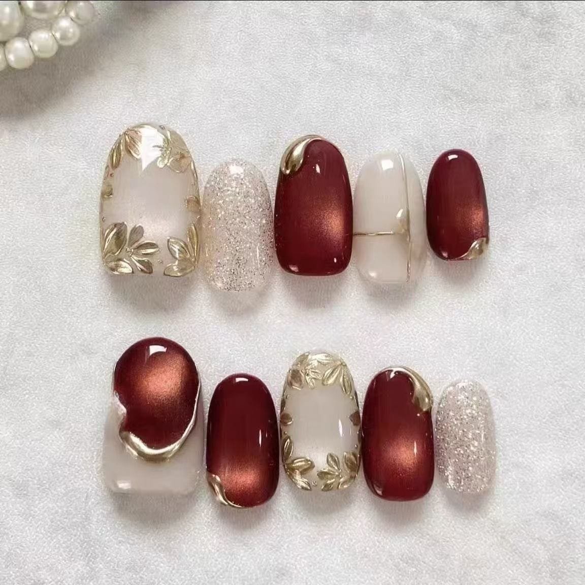 Burgundy Royale Gold Luxe Press-On Nail Extensions