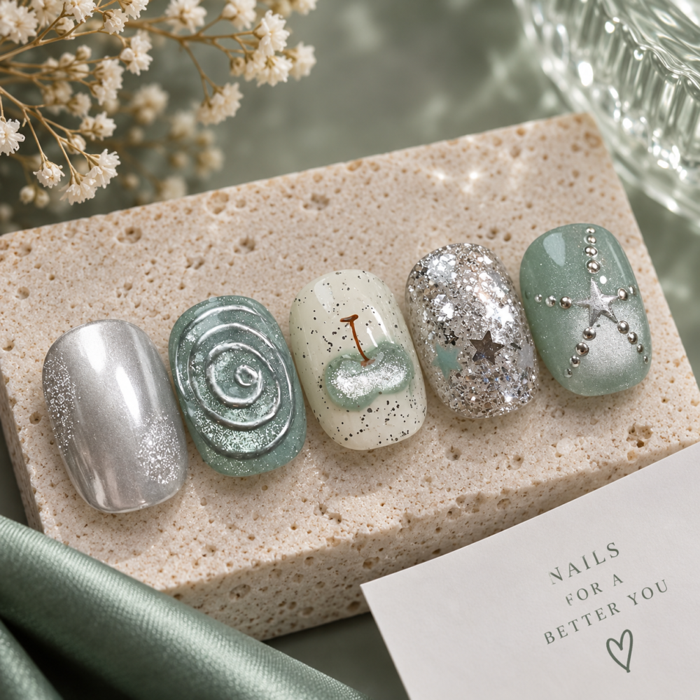 Mint Stardust Luxe Press-On Nail Extensions