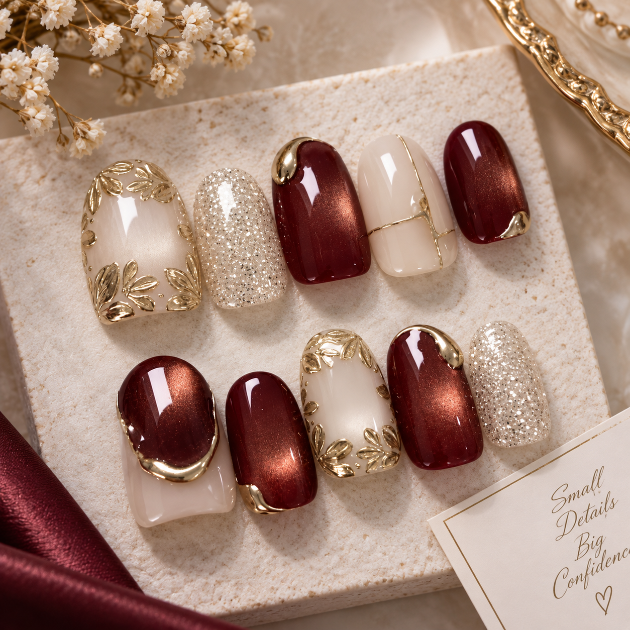Burgundy Royale Gold Luxe Press-On Nail Extensions - Image 3