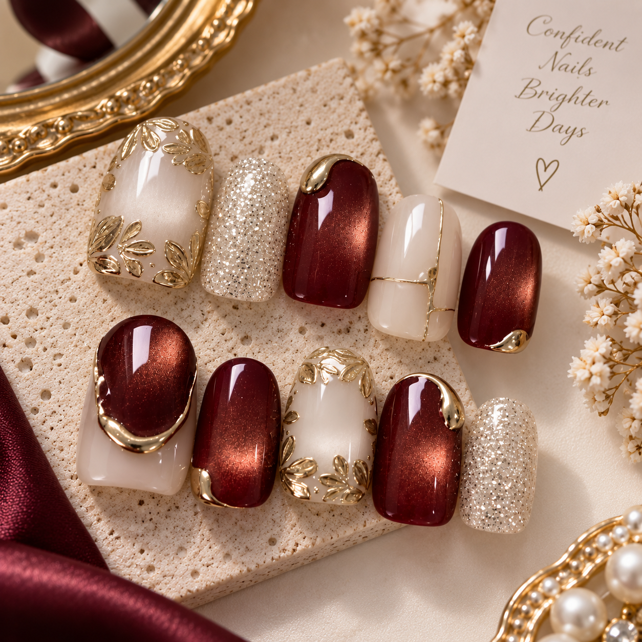 Burgundy Royale Gold Luxe Press-On Nail Extensions - Image 4