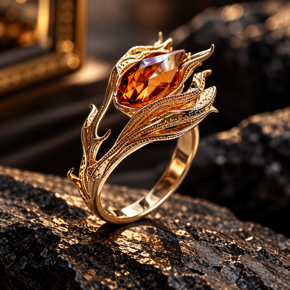 Emberflame Orange Stone Flame Design Statement Ring for Women