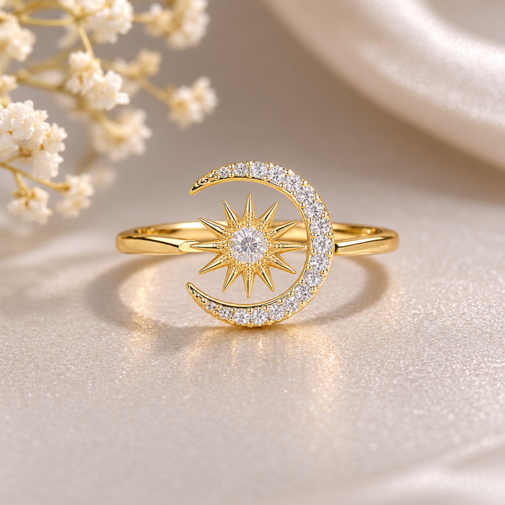 Celestial Sun and Moon Adjustable Ring for Women