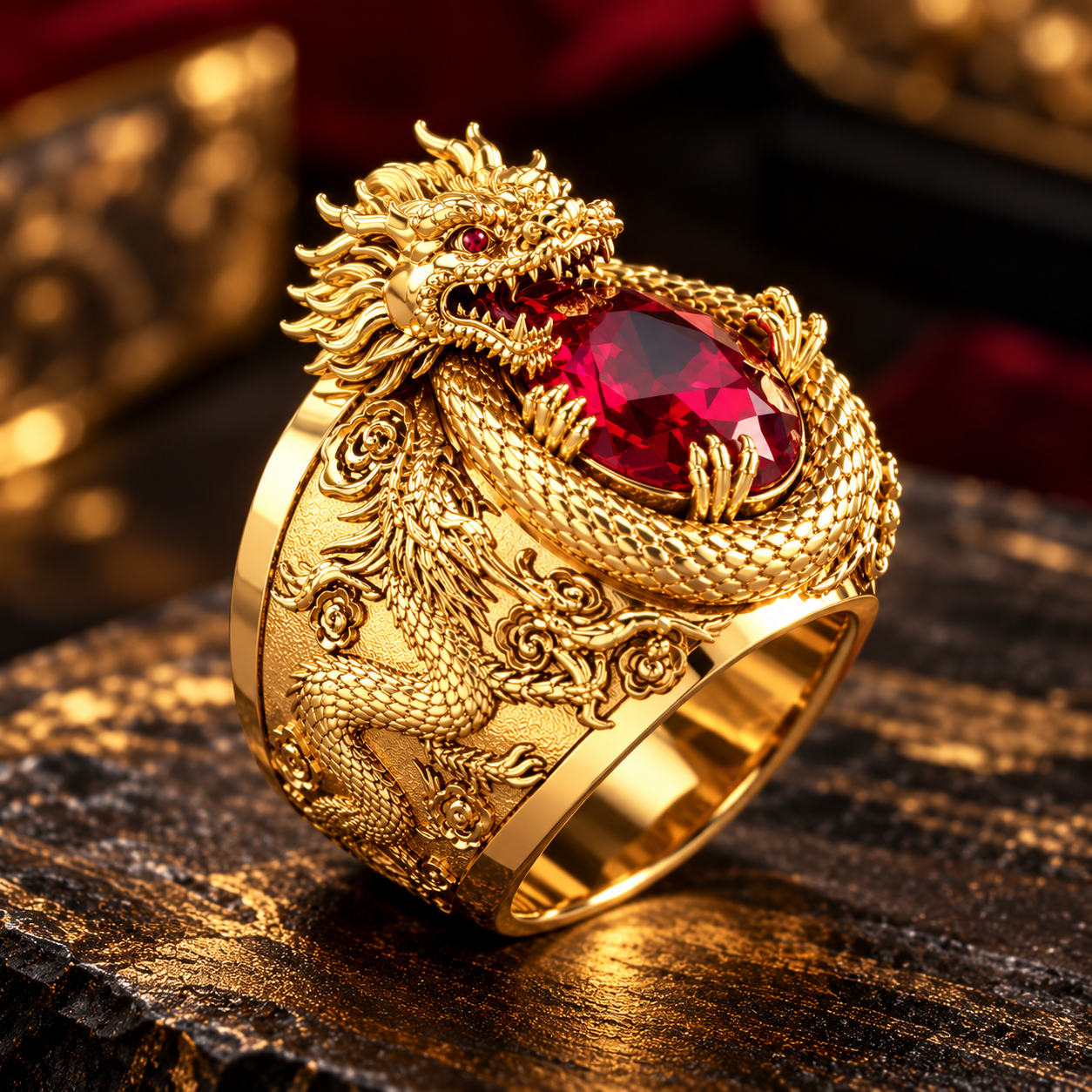 Golden Dragon Ruby Ring for Men - Image 4