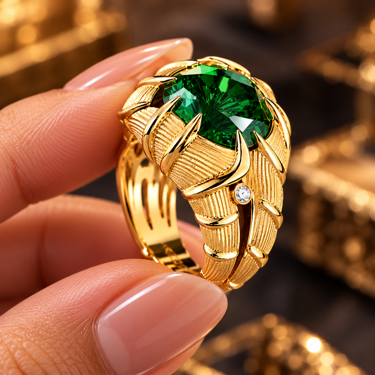 Emerald Green Gemstone Gold-Plated Statement Ring for Men & Women - Image 3