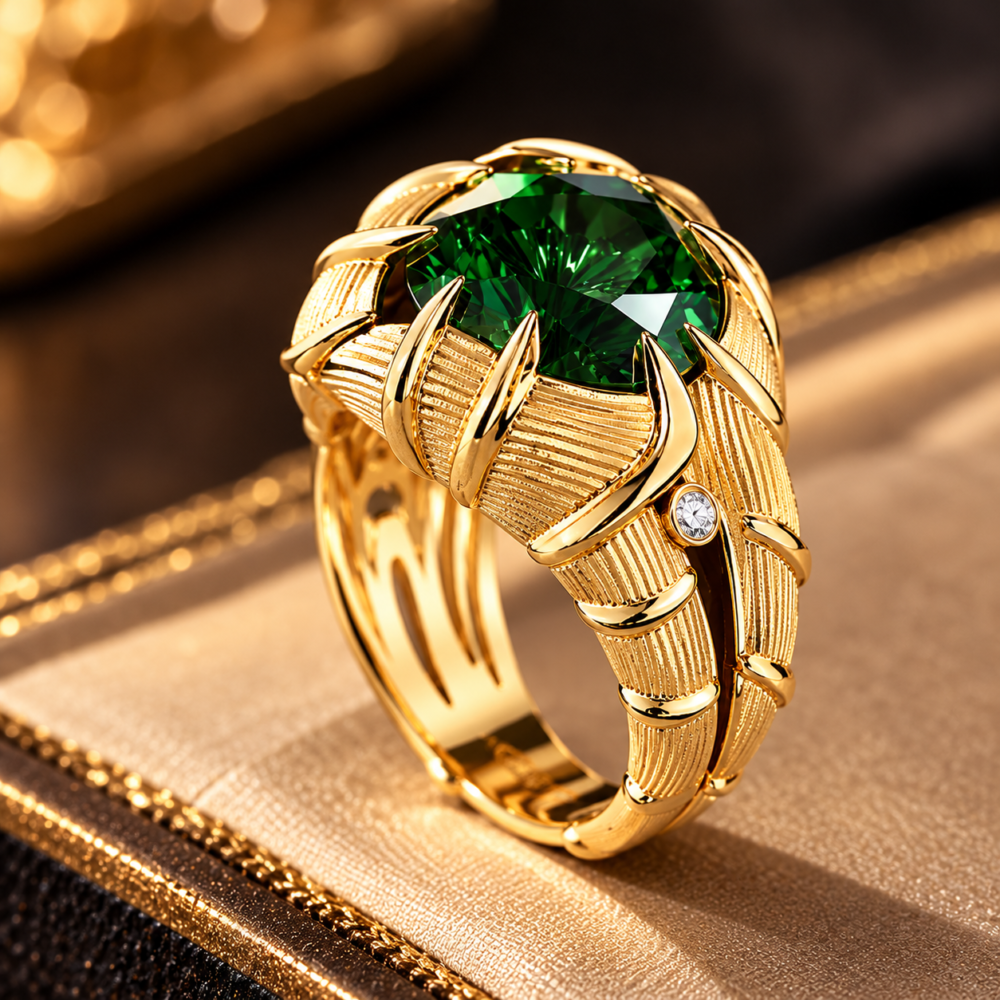 Emerald Green Gemstone Gold-Plated Statement Ring for Men & Women