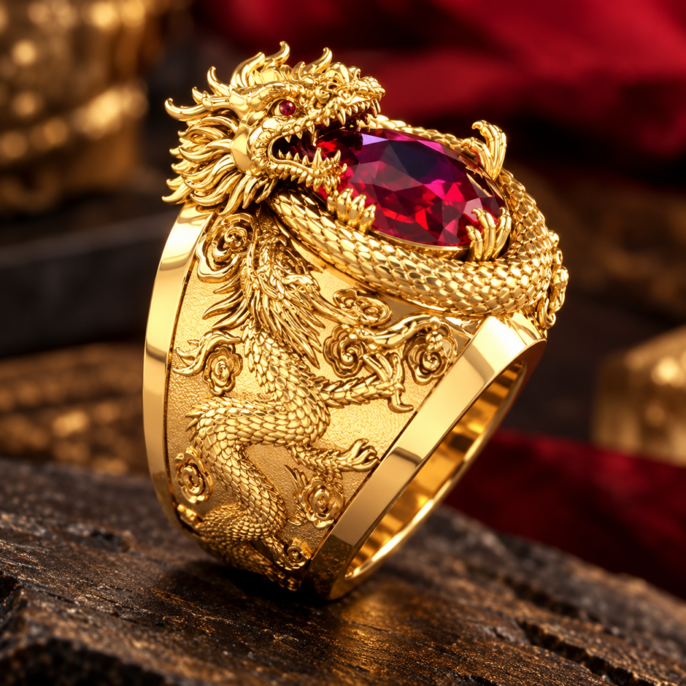Alternative view of Golden Dragon Ruby Ring for Men
