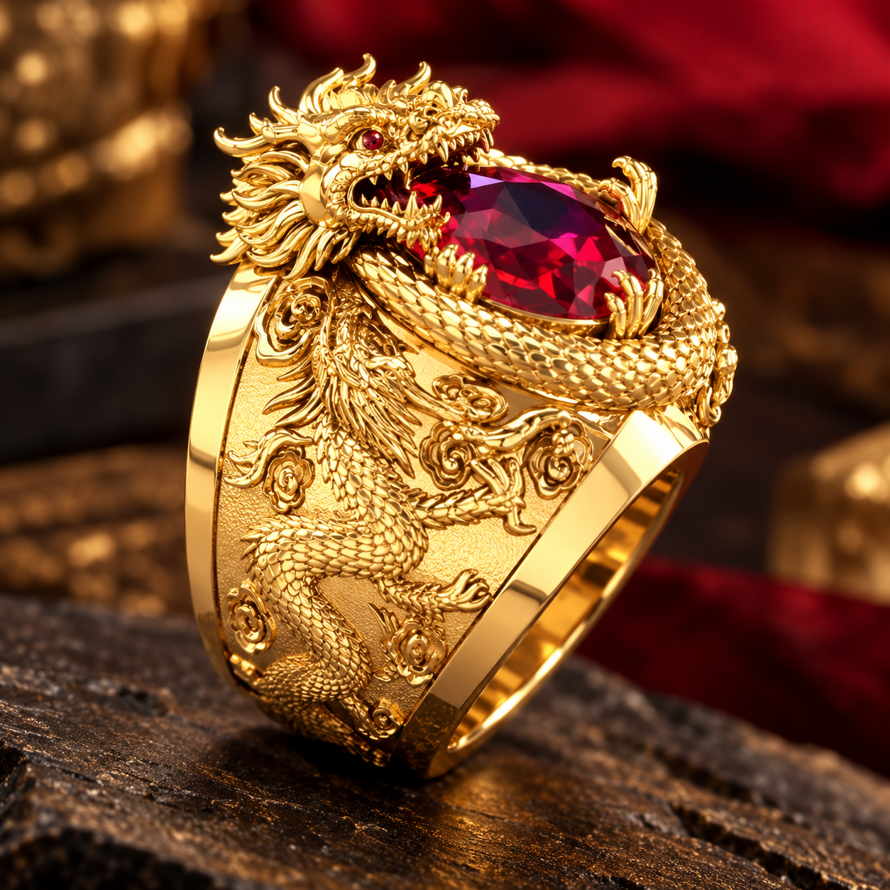 Golden Dragon Ruby Ring for Men - Image 2