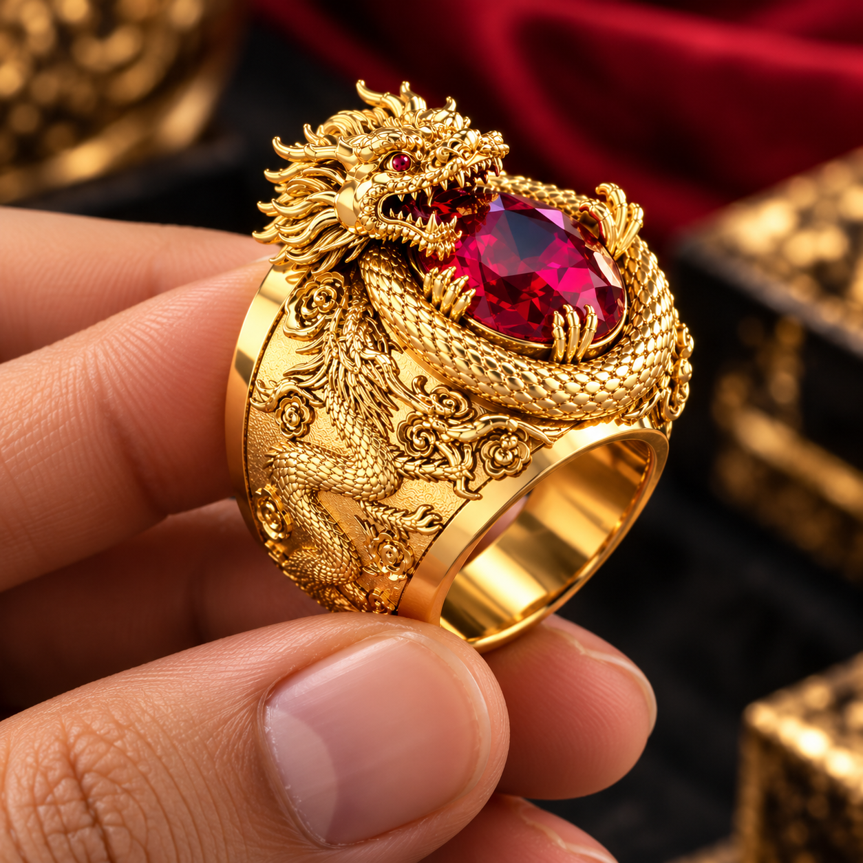 Golden Dragon Ruby Ring for Men - Image 3