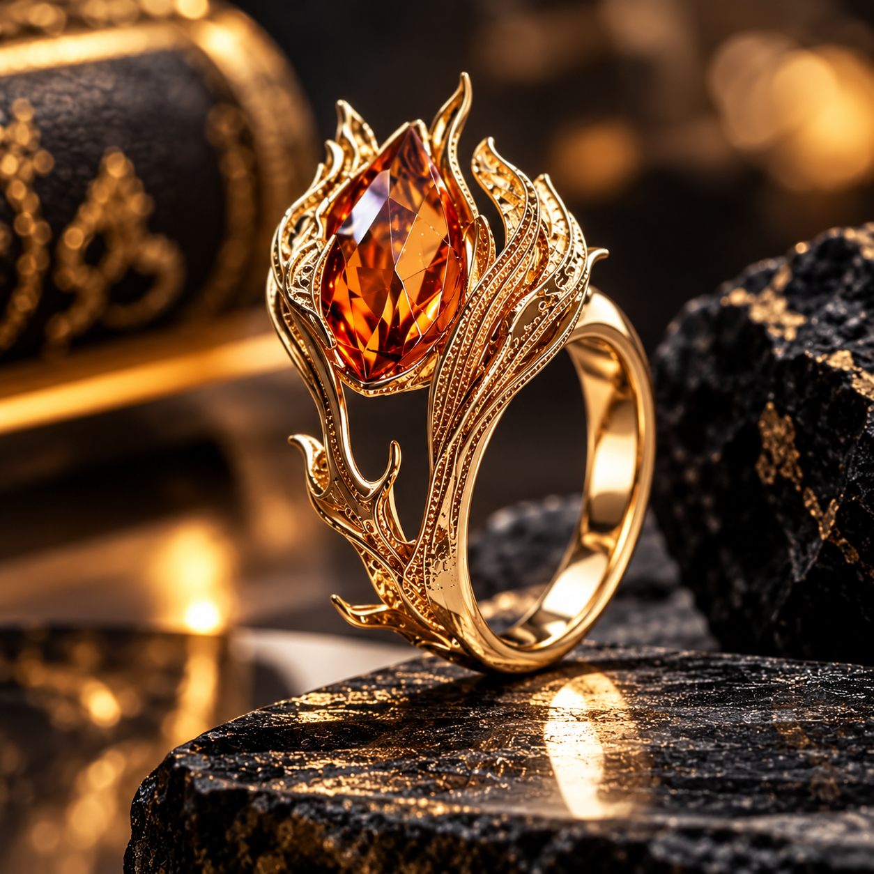Emberflame Orange Stone Flame Design Statement Ring for Women - Image 3