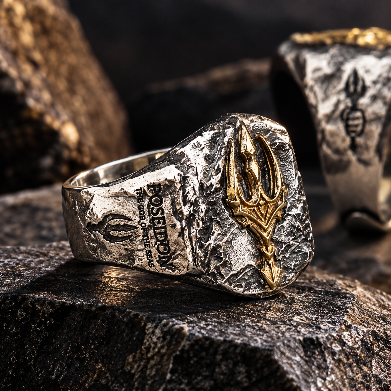 Lord Shiva Trident Signet Ring for Men | Vintage Silver-Tone Statement Ring with Gold Emblem - Image 5