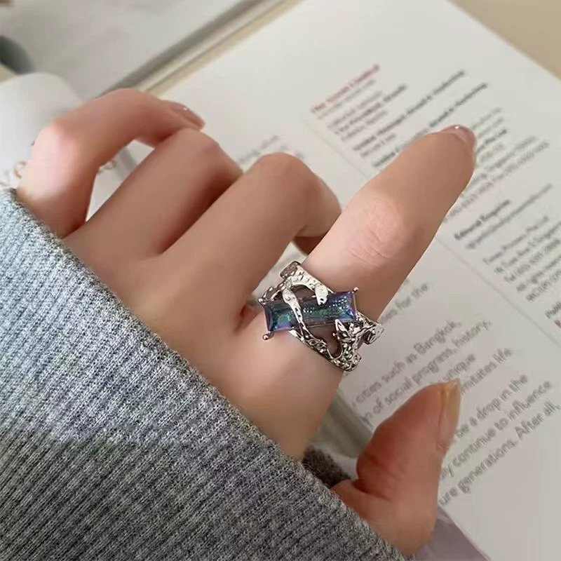 Alternative view of Vintage Silver-Tone Red & Rainbow Gemstone Statement Ring for Men & Women