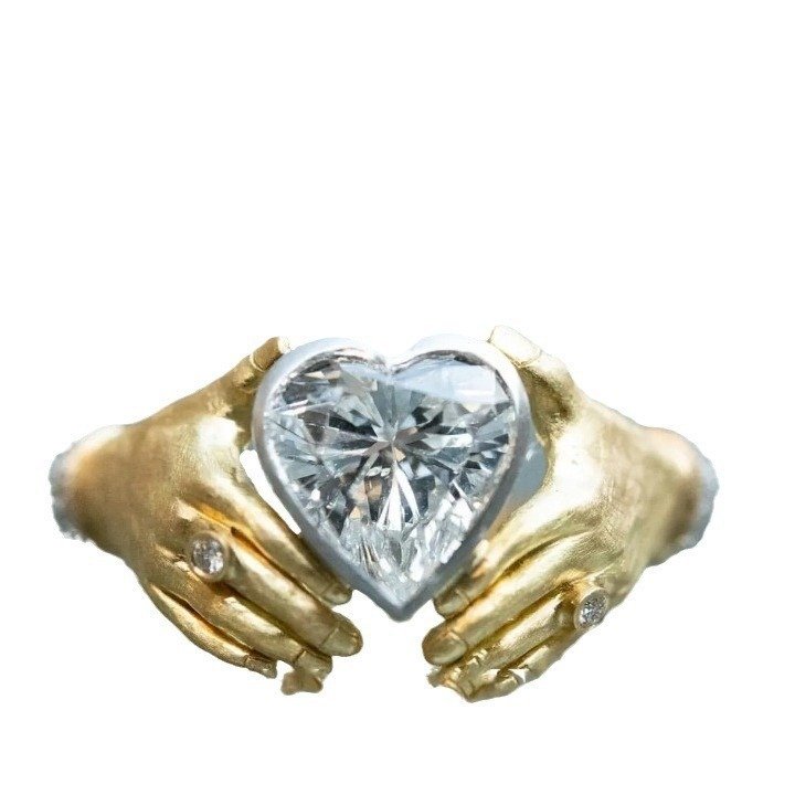 Alternative view of Amora Gold Heart Crystal Statement Ring for Women