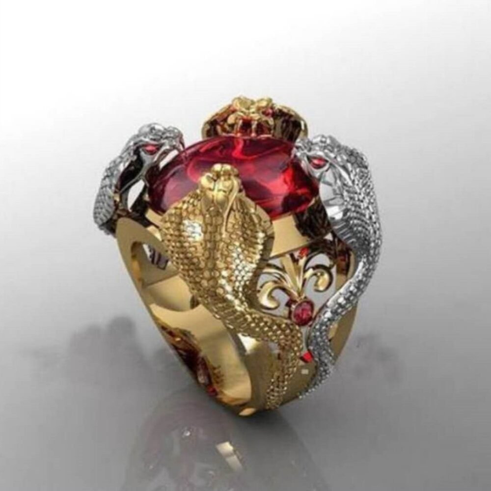 Drakonis Red Stone Cobra & Serpent Statement Ring for Men & Women