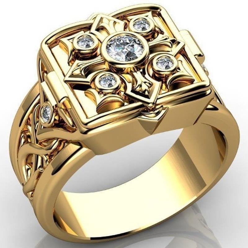 Alternative view of Regalis Gold Square Zircon Statement Ring for Men & Women