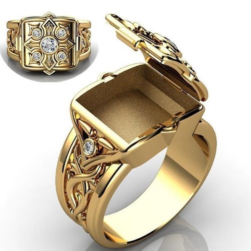 Regalis Gold Square Zircon Statement Ring for Men & Women