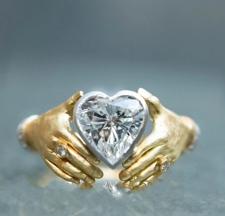 Amora Gold Heart Crystal Statement Ring for Women