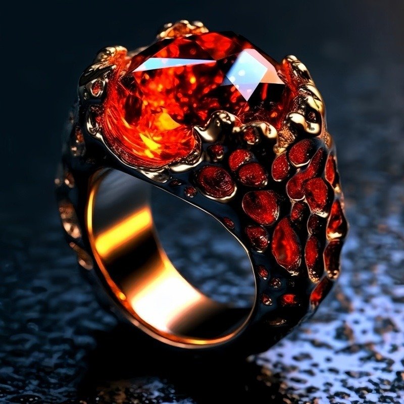 Inferno Red Stone Gothic Statement Ring for Men & Women