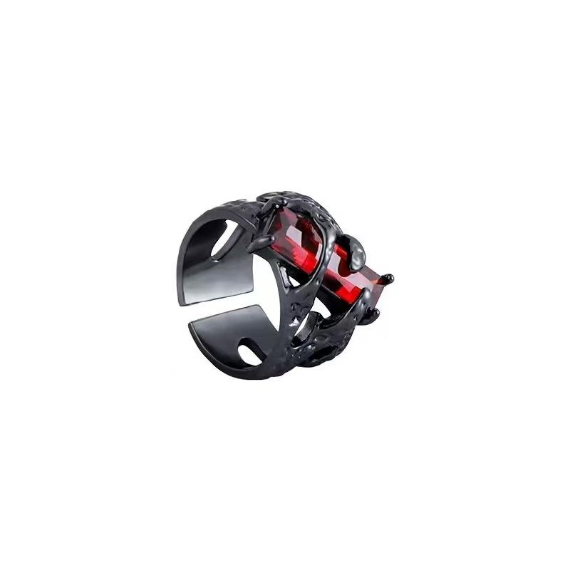 Vintage Silver-Tone Red & Rainbow Gemstone Statement Ring for Men & Women - Image 7