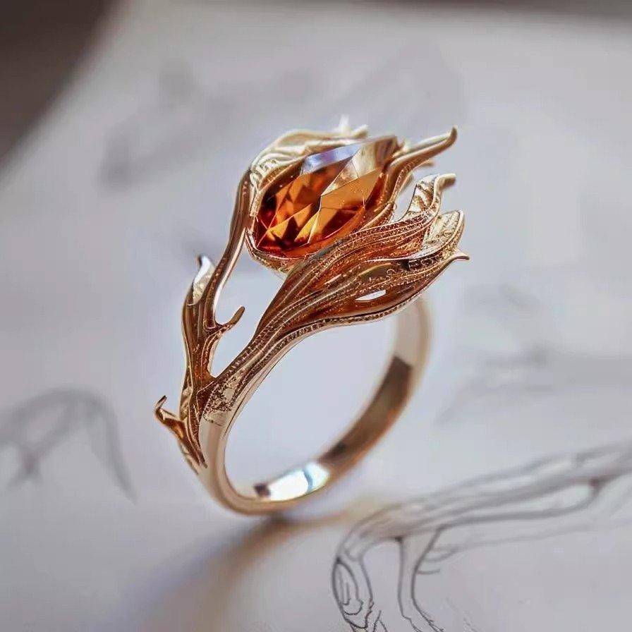 Alternative view of Emberflame Orange Stone Flame Design Statement Ring for Women