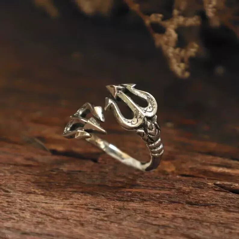 Shiva Open Ring for Men Antique Silver-Tone