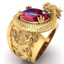 Golden Dragon Ruby Ring for Men